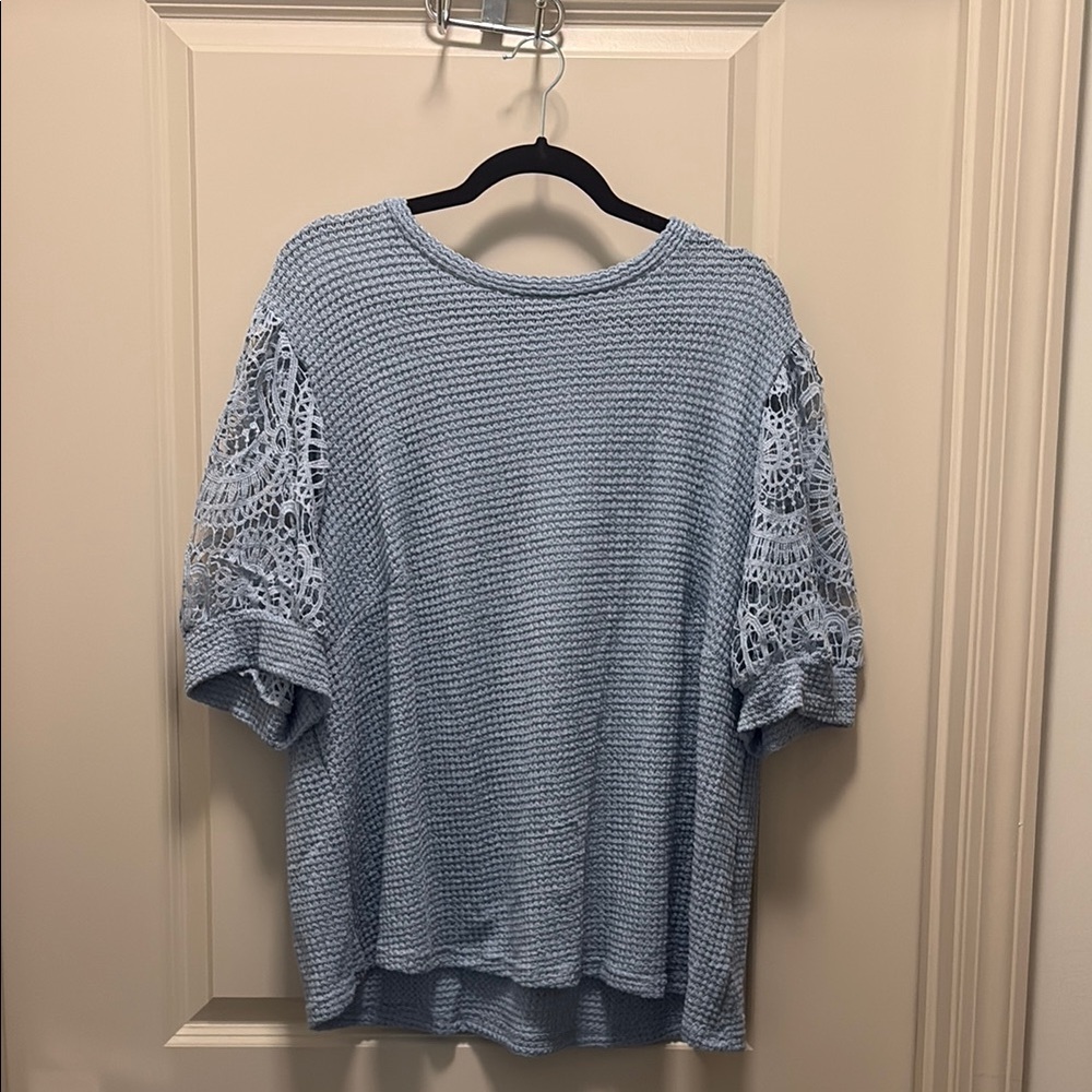 Blue Crochet Sleeve Women's Top